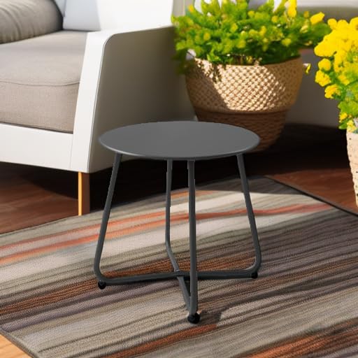 Meluvici Patio Small Side Table Waterproof Round Metal Steel Weather Resistant Portable Outdoor and Indoor End Table for Garden Balcony Yard, Black - CookCave