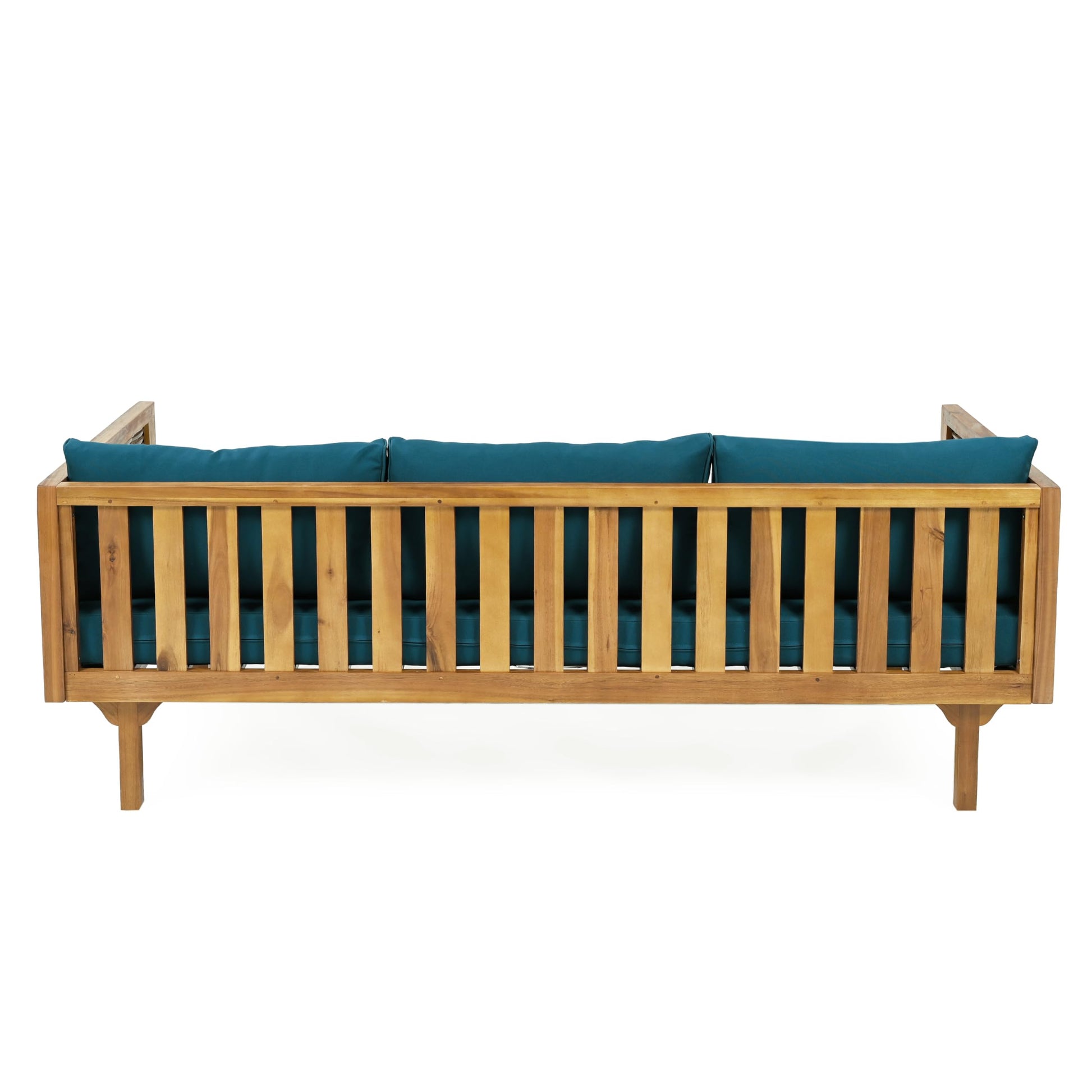 Merax 67.5" Outdoor Patio Daybed 3 Seater Sofa Bed,Acacia Wood Frame with Rattan Arm,Cushion & Pillow for Courtyard - CookCave