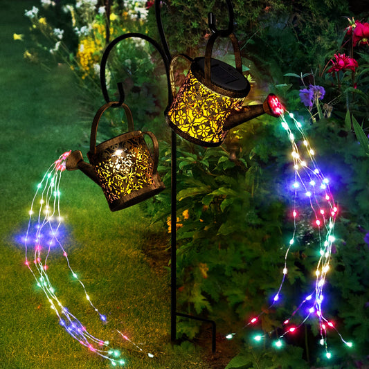Merear Solar Watering Can Lights Outdoor with 8 Multi-Color Changing Modes, IP65 Waterproof Landscape Light Garden Decor, One Pole Two Lights Outside Decorations for Lawn, Backyard, Patio, Chrismas - CookCave