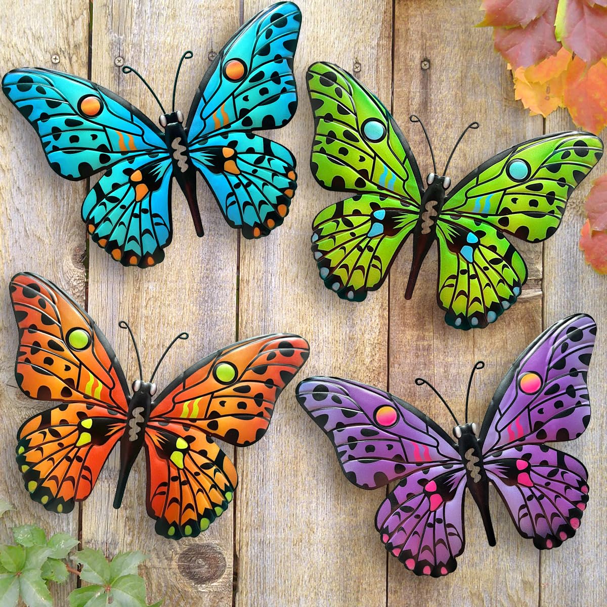 Metal Butterfly Wall Decor - 9.6" Outdoor Fence Wall Art Decor, Hanging Decoration for Garden Yard Living Room Bedroom Patio Balcony(4 Pack) - CookCave