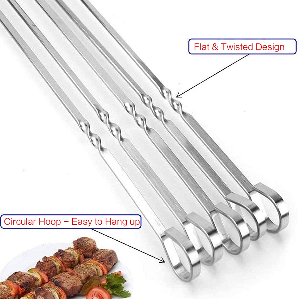 Metal Skewer for Grilling,Kabob Skewer,Flat BBQ Barbecue Skewer,Grilling Skewers Set,Reusable BBQ (14" skewer(16 pack)) - CookCave