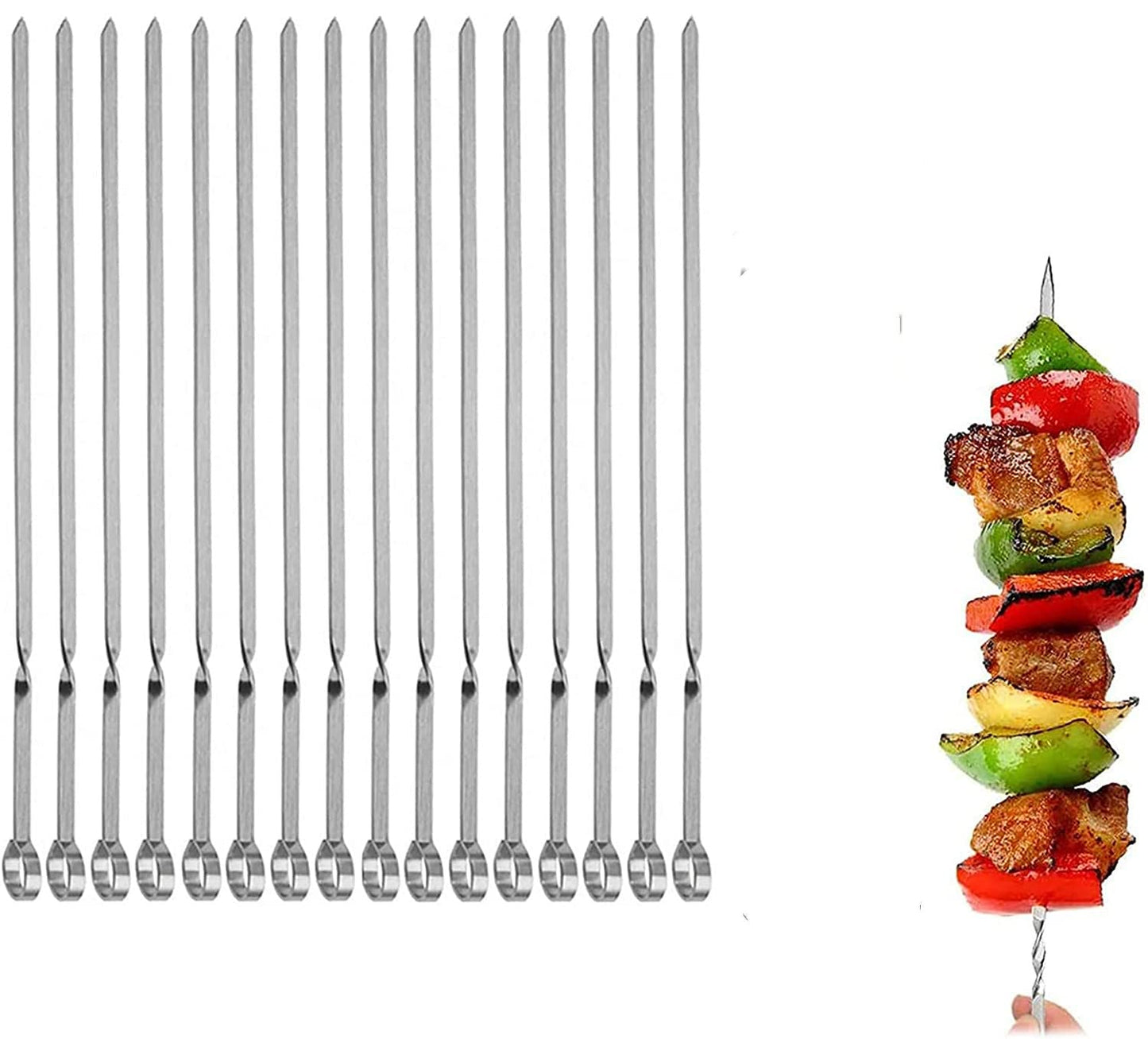 Metal Skewer for Grilling,Kabob Skewer,Flat BBQ Barbecue Skewer,Grilling Skewers Set,Reusable BBQ (14" skewer(16 pack)) - CookCave
