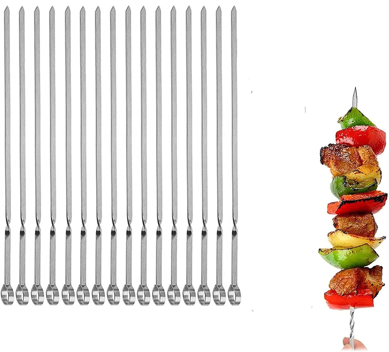 Metal Skewer for Grilling,Kabob Skewer,Flat BBQ Barbecue Skewer,Grilling Skewers Set,Reusable BBQ (14" skewer(16 pack)) - CookCave