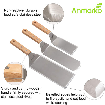 Metal Spatula Set Stainless Steel Hamburger Turner Griddle Flipper Scraper for BBQ Grill Flat Top - CookCave