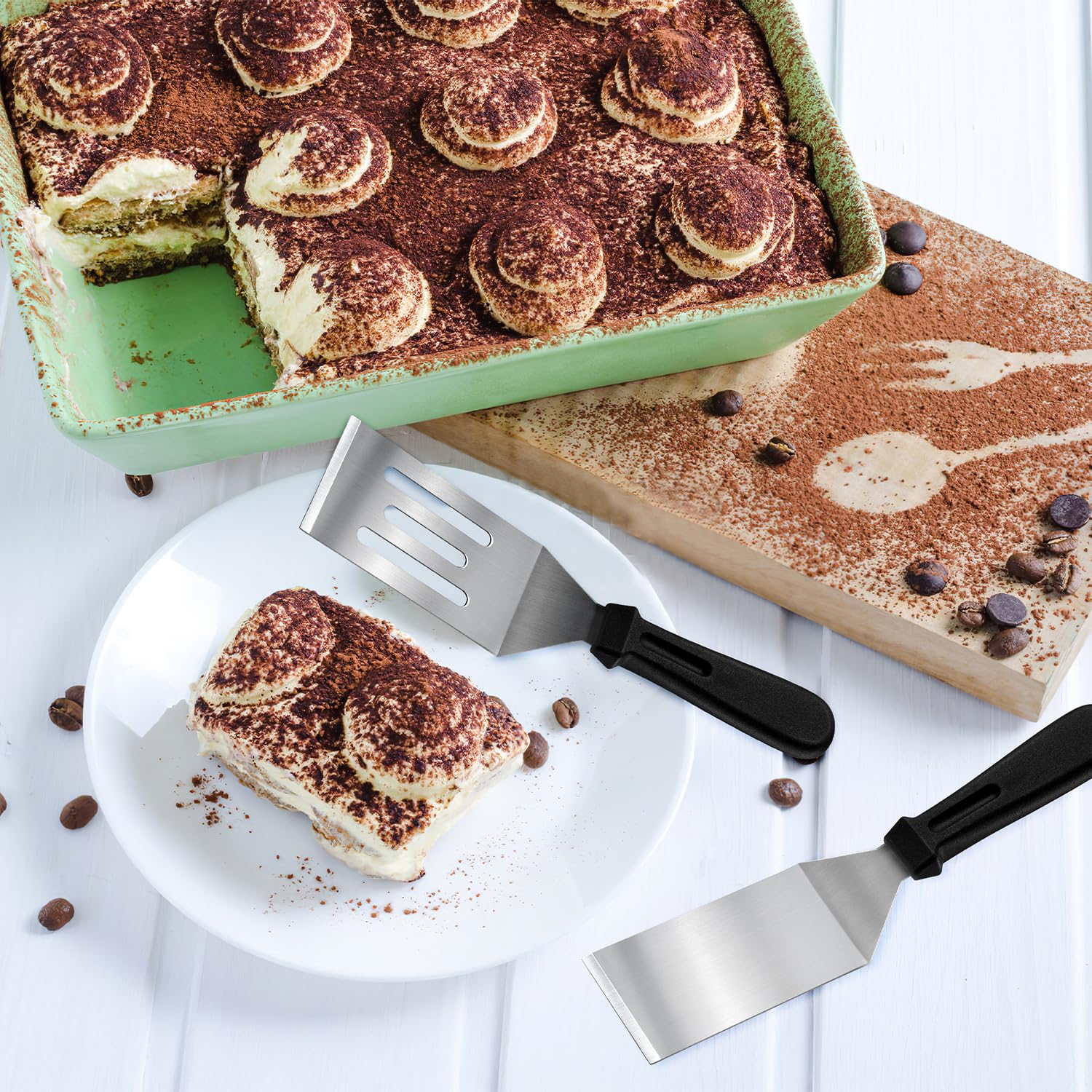 Metal Spatulas 2 Pieces, Stainless Steel Spatula with Heat Resistant Handle, 9.8 Inch Stainless Steel Spatula Ideal for Desserts, Pancakes, Eggs, Griddle Scraper or BBQ - CookCave