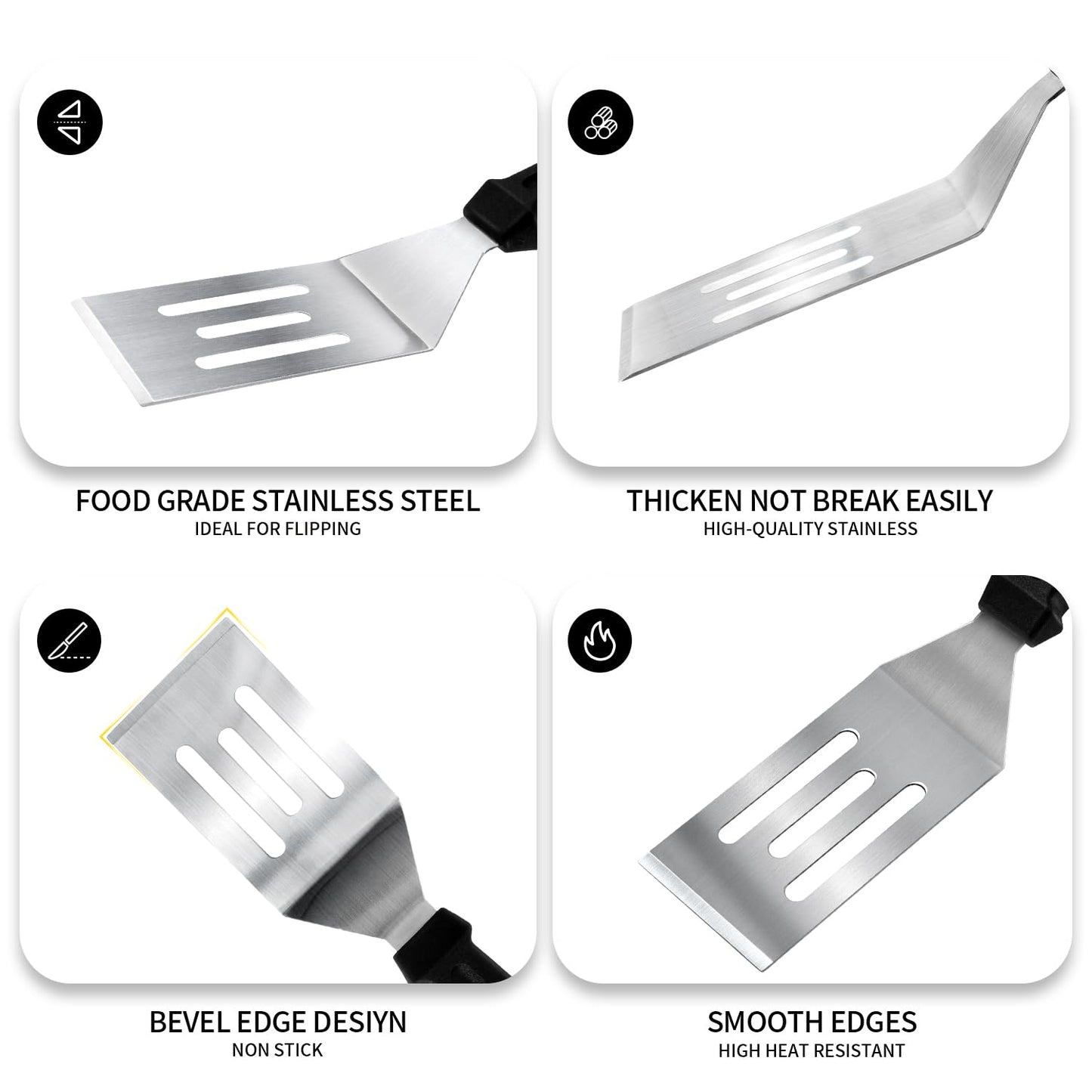 Metal Spatulas 2 Pieces, Stainless Steel Spatula with Heat Resistant Handle, 9.8 Inch Stainless Steel Spatula Ideal for Desserts, Pancakes, Eggs, Griddle Scraper or BBQ - CookCave