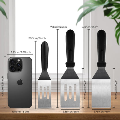 Metal Spatulas 2 Pieces, Stainless Steel Spatula with Heat Resistant Handle, 9.8 Inch Stainless Steel Spatula Ideal for Desserts, Pancakes, Eggs, Griddle Scraper or BBQ - CookCave