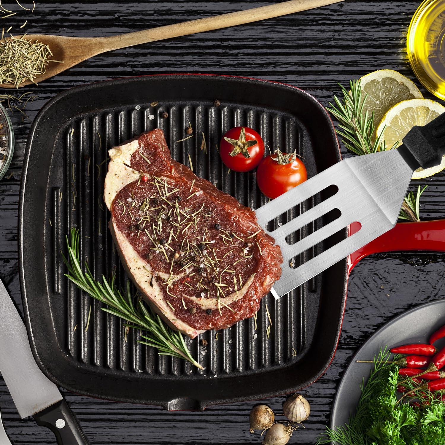 Metal Spatulas for kitchen Use, 2 Pieces Professional Serving Spatula with Heat Resistant Handle, 9.8 Inch Stainless Steel Spatula Ideal for Pancakes, Eggs, Griddle Scraper, BBQ or Desserts - CookCave