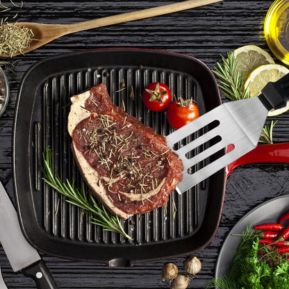 Metal Spatulas for kitchen Use, 2 Pieces Professional Serving Spatula with Heat Resistant Handle, 9.8 Inch Stainless Steel Spatula Ideal for Pancakes, Eggs, Griddle Scraper, BBQ or Desserts - CookCave