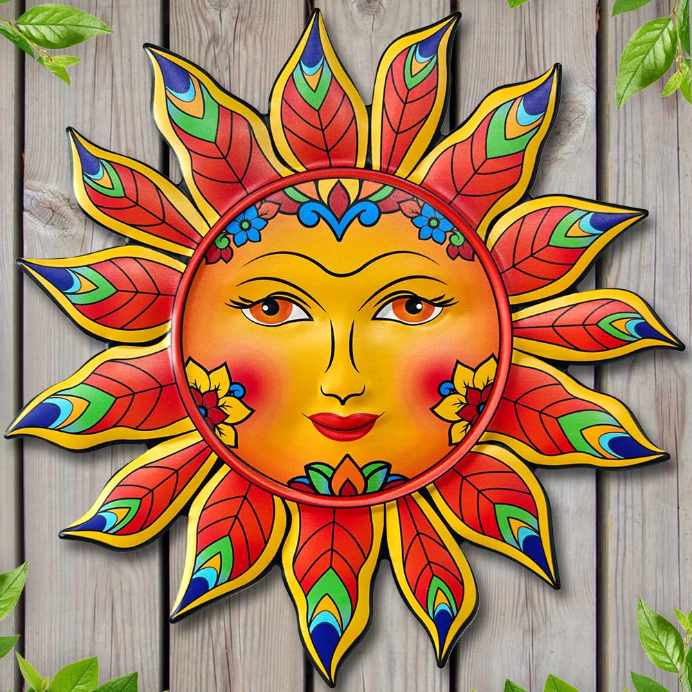 Metal Sun Flower Wall Decor,13inches Sun Wall Art Hanging Decoration for Indoor and Outdoor, Garden Farmhouse Yard Patio Fence Living Room Bedroom Decor - CookCave