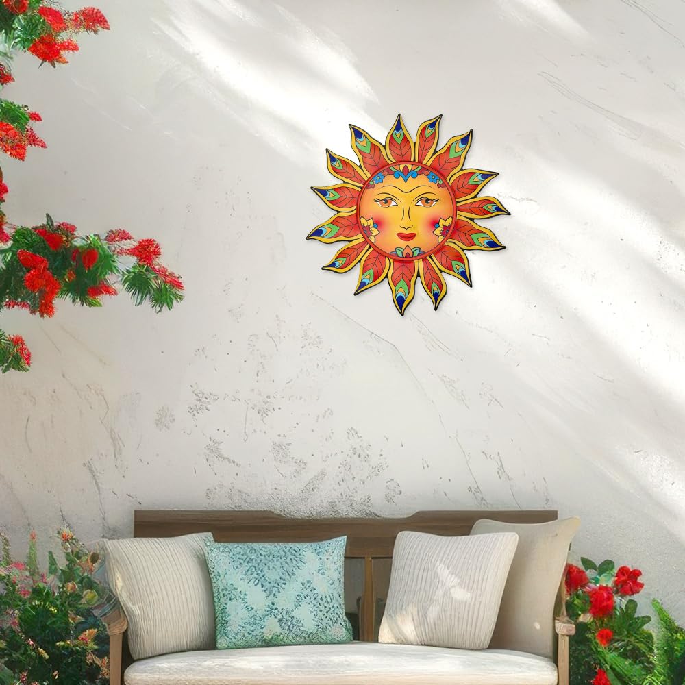 Metal Sun Flower Wall Decor,13inches Sun Wall Art Hanging Decoration for Indoor and Outdoor, Garden Farmhouse Yard Patio Fence Living Room Bedroom Decor - CookCave
