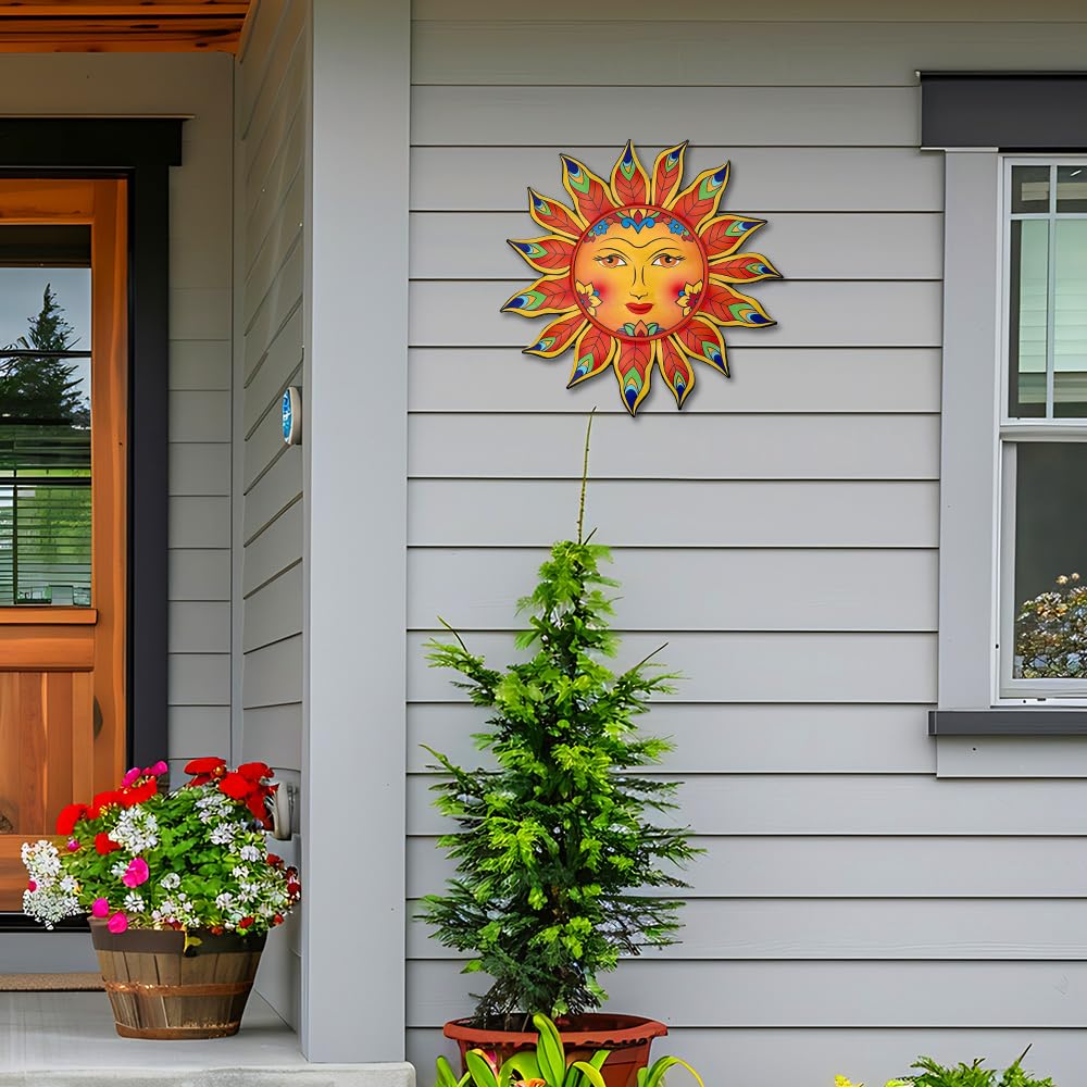 Metal Sun Flower Wall Decor,13inches Sun Wall Art Hanging Decoration for Indoor and Outdoor, Garden Farmhouse Yard Patio Fence Living Room Bedroom Decor - CookCave