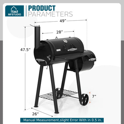 MFSTUDIO Heavy Duty Charcoal Wood Offset Outdoor Smoker Grill, Charcoal Grill with Smoker Combo for BBQ Grilling, 512 SQ.IN. - CookCave
