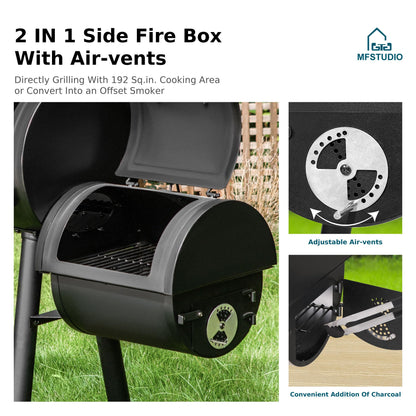 MFSTUDIO Heavy Duty Charcoal Wood Offset Outdoor Smoker Grill, Charcoal Grill with Smoker Combo for BBQ Grilling, 512 SQ.IN. - CookCave