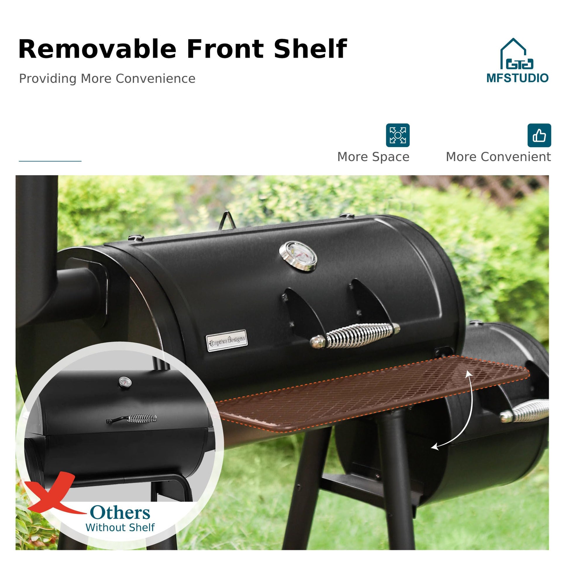 MFSTUDIO Heavy Duty Charcoal Wood Offset Outdoor Smoker Grill, Charcoal Grill with Smoker Combo for BBQ Grilling, 512 SQ.IN. - CookCave