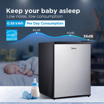 Midea WHS-87LSS1 Refrigerator, 2.4 Cubic Feet, Stainless Steel - CookCave