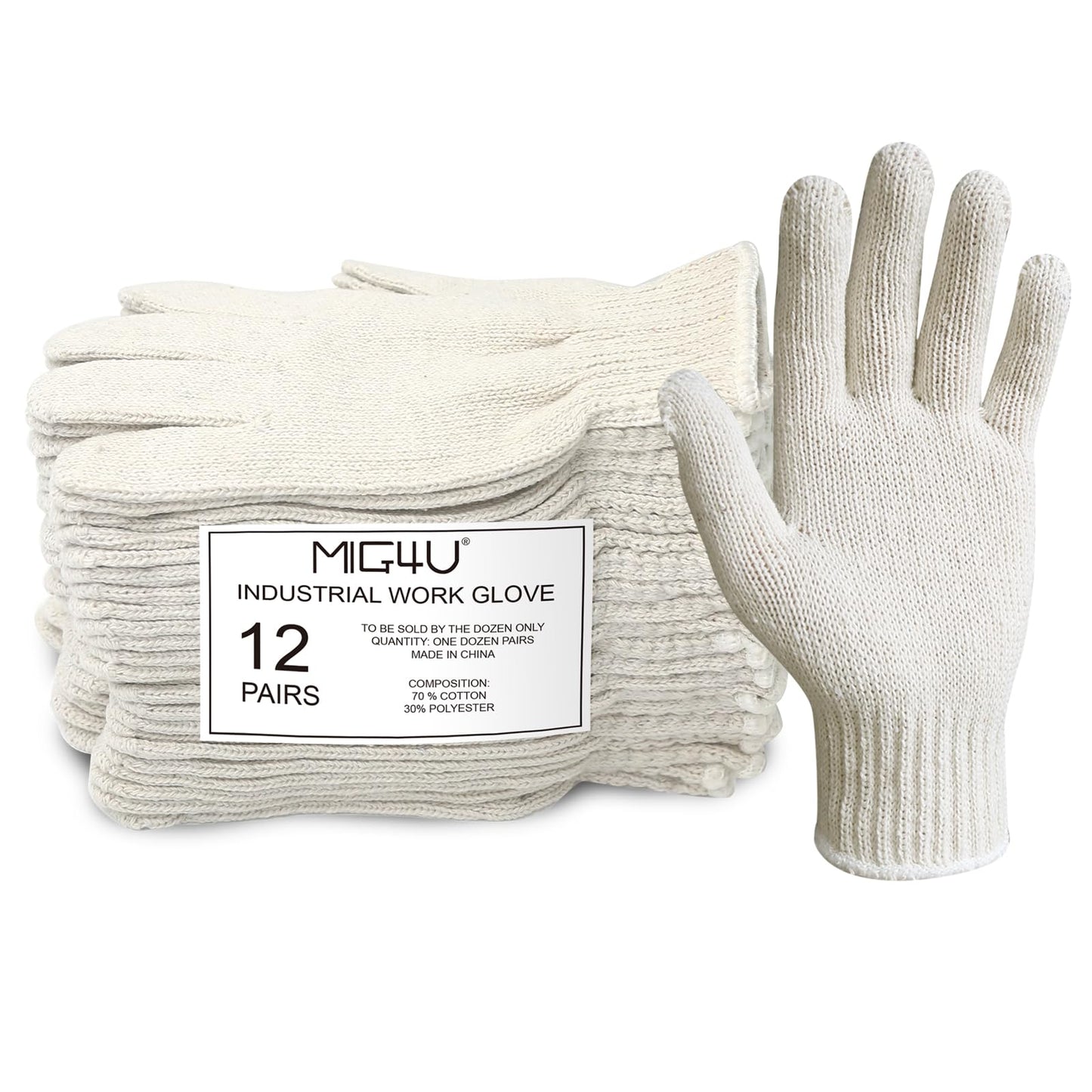 MIG4U 12 Pairs Work Gloves - Cotton String Gloves for Safety Work - Glove Liner Hand Saver Heat Protection for BBQ (Large, Heavy) - CookCave