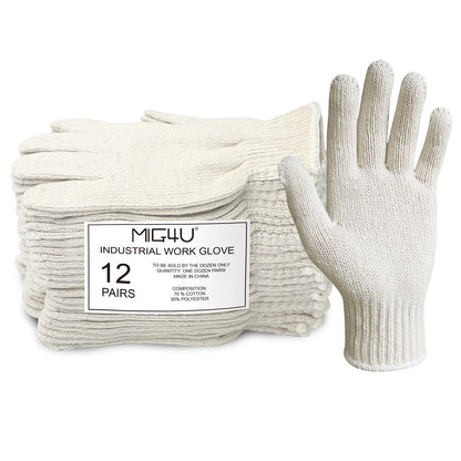 MIG4U 12 Pairs Work Gloves - Cotton String Gloves for Safety Work - Glove Liner Hand Saver Heat Protection for BBQ (Large, Heavy) - CookCave