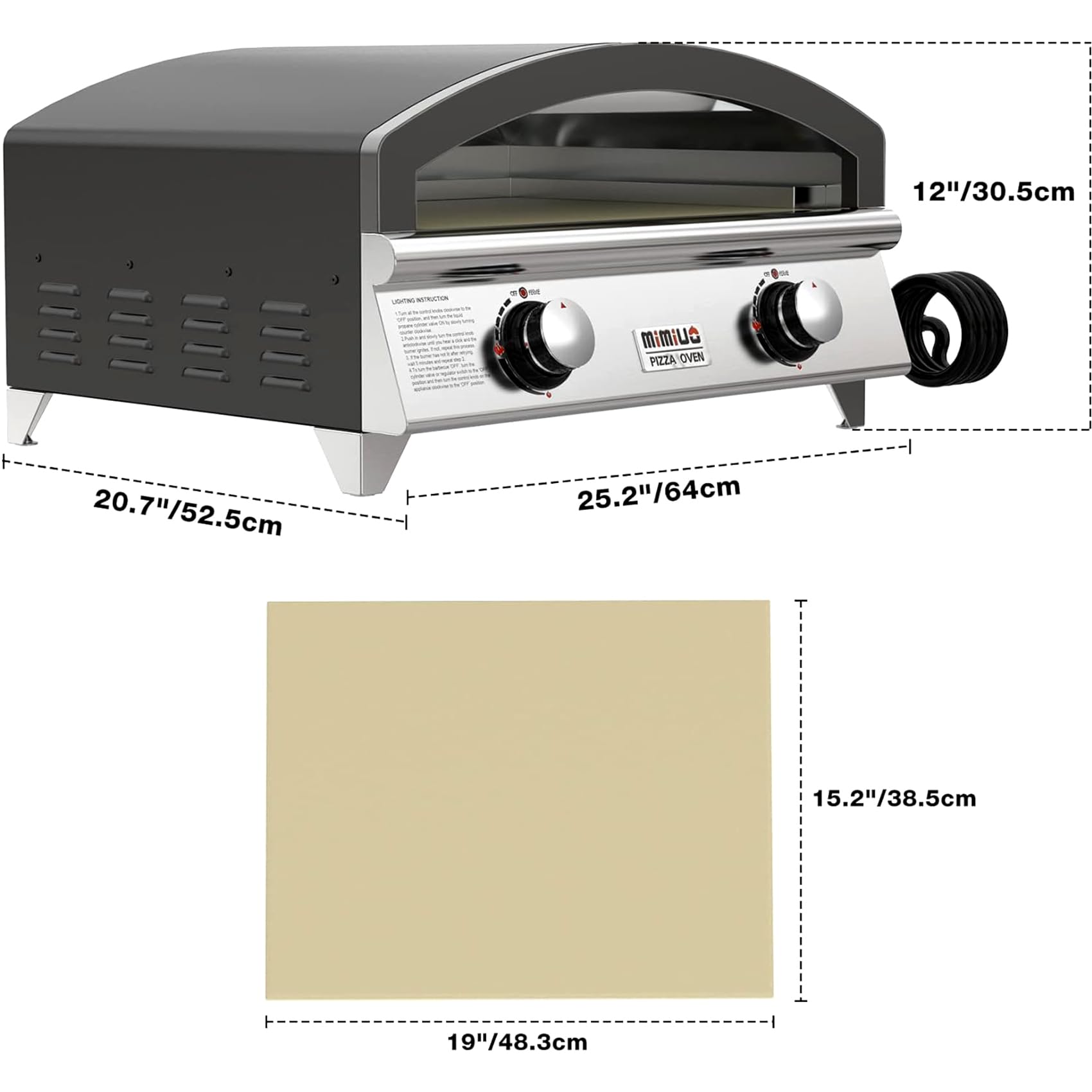 Mimiuo 25 Inch Outdoor Gas Pizza Oven, Portable Propane Pizza Oven with Large Baking Stone - Make 2 Pizzas At Once - Multifunctional Stainless Steel Grilling Stove to Cook Steak Meat Seafood - CookCave