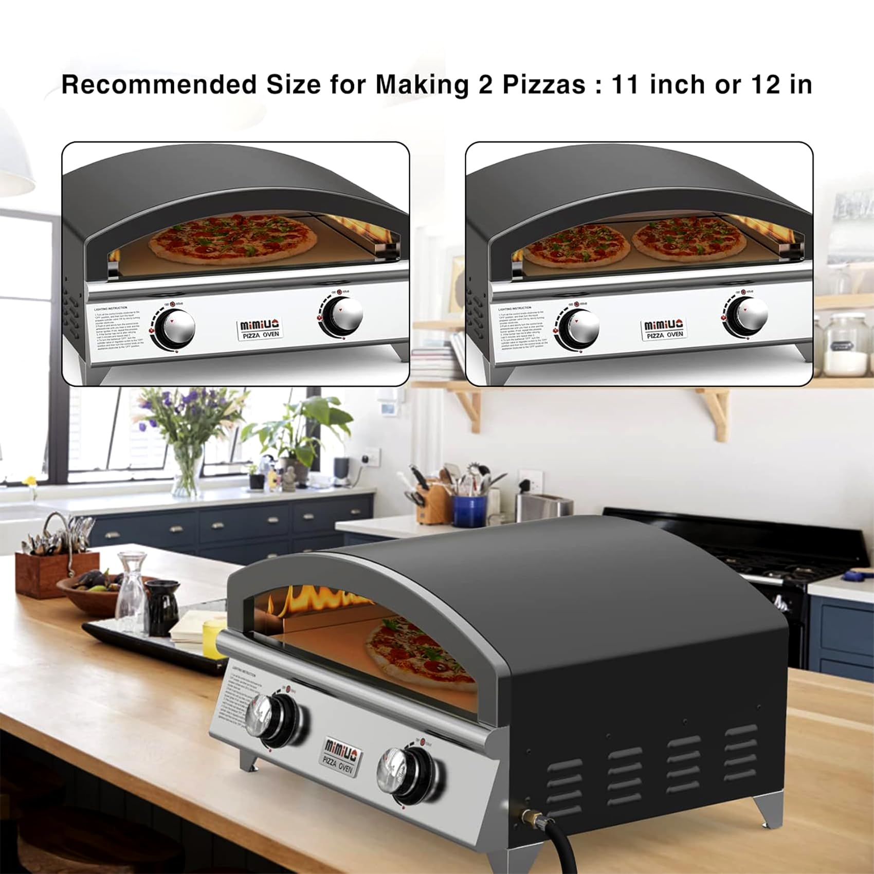 Mimiuo 25 Inch Outdoor Gas Pizza Oven, Portable Propane Pizza Oven with Large Baking Stone - Make 2 Pizzas At Once - Multifunctional Stainless Steel Grilling Stove to Cook Steak Meat Seafood - CookCave