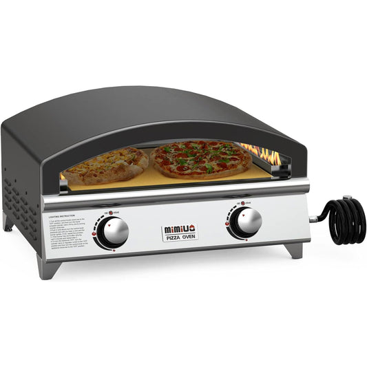 Mimiuo 25 Inch Outdoor Gas Pizza Oven, Portable Propane Pizza Oven with Large Baking Stone - Make 2 Pizzas At Once - Multifunctional Stainless Steel Grilling Stove to Cook Steak Meat Seafood - CookCave