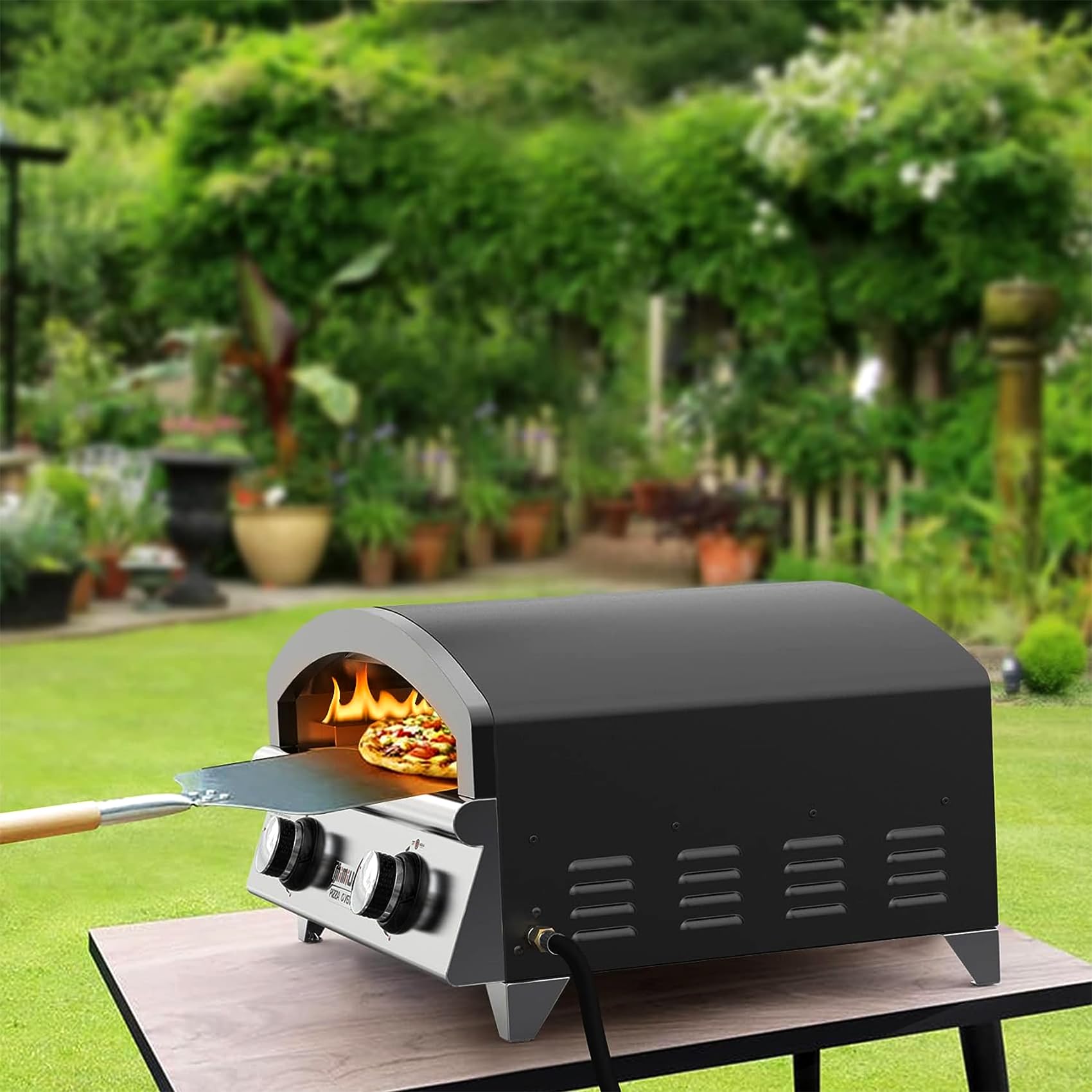 Mimiuo 25 Inch Outdoor Gas Pizza Oven, Portable Propane Pizza Oven with Large Baking Stone - Make 2 Pizzas At Once - Multifunctional Stainless Steel Grilling Stove to Cook Steak Meat Seafood - CookCave