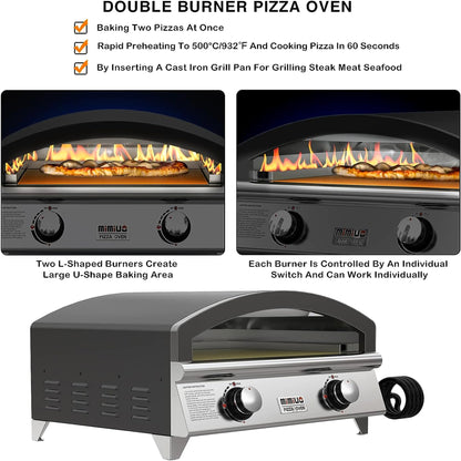 Mimiuo 25 Inch Outdoor Gas Pizza Oven, Portable Propane Pizza Oven with Large Baking Stone - Make 2 Pizzas At Once - Multifunctional Stainless Steel Grilling Stove to Cook Steak Meat Seafood - CookCave