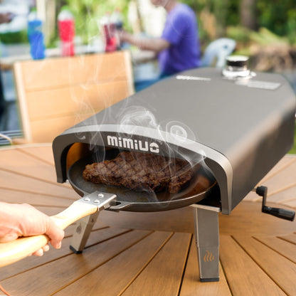 Mimiuo Outdoor Gas Pizza Oven Portable Propane Pizza Grilling Stove with Manual Rotation System, Oven Cover, Pizza Stone and Pizza Peel - CookCave