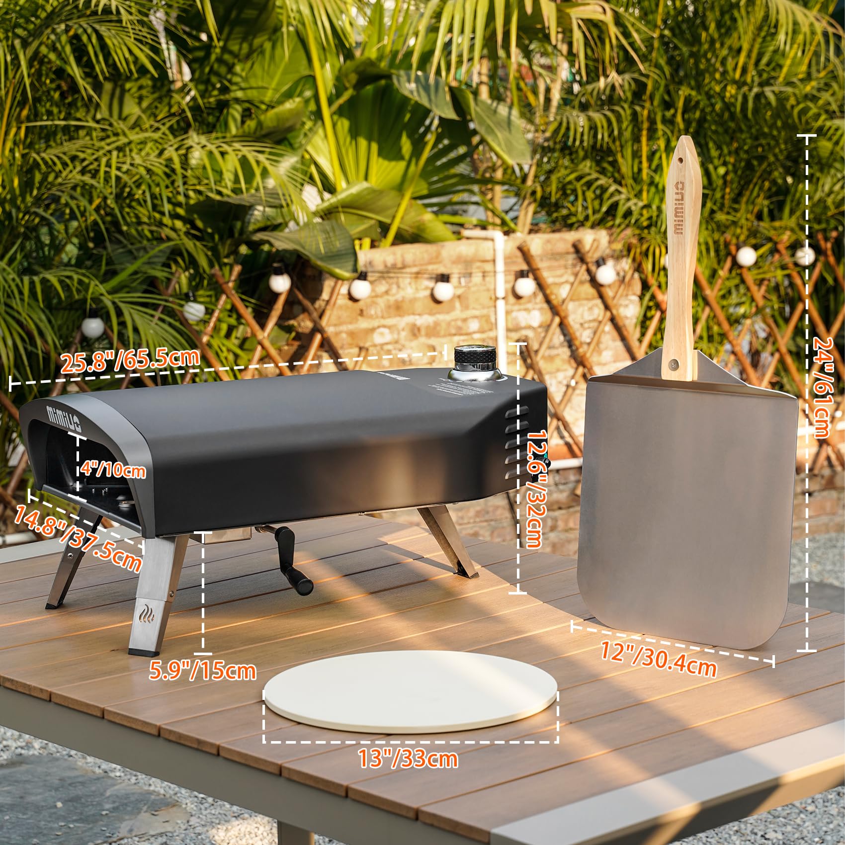 Mimiuo Outdoor Gas Pizza Oven Portable Propane Pizza Grilling Stove with Manual Rotation System, Oven Cover, Pizza Stone and Pizza Peel - CookCave