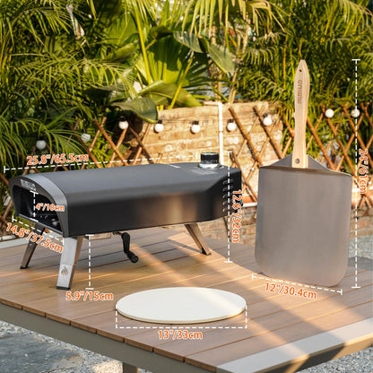 Mimiuo Outdoor Gas Pizza Oven Portable Propane Pizza Grilling Stove with Manual Rotation System, Oven Cover, Pizza Stone and Pizza Peel - CookCave