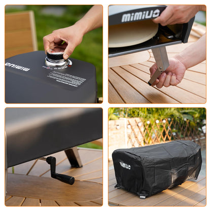 Mimiuo Outdoor Gas Pizza Oven Portable Propane Pizza Grilling Stove with Manual Rotation System, Oven Cover, Pizza Stone and Pizza Peel - CookCave