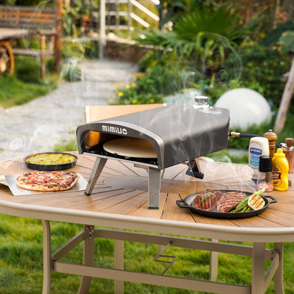 Mimiuo Outdoor Gas Pizza Oven Portable Propane Pizza Grilling Stove with Manual Rotation System, Oven Cover, Pizza Stone and Pizza Peel - CookCave