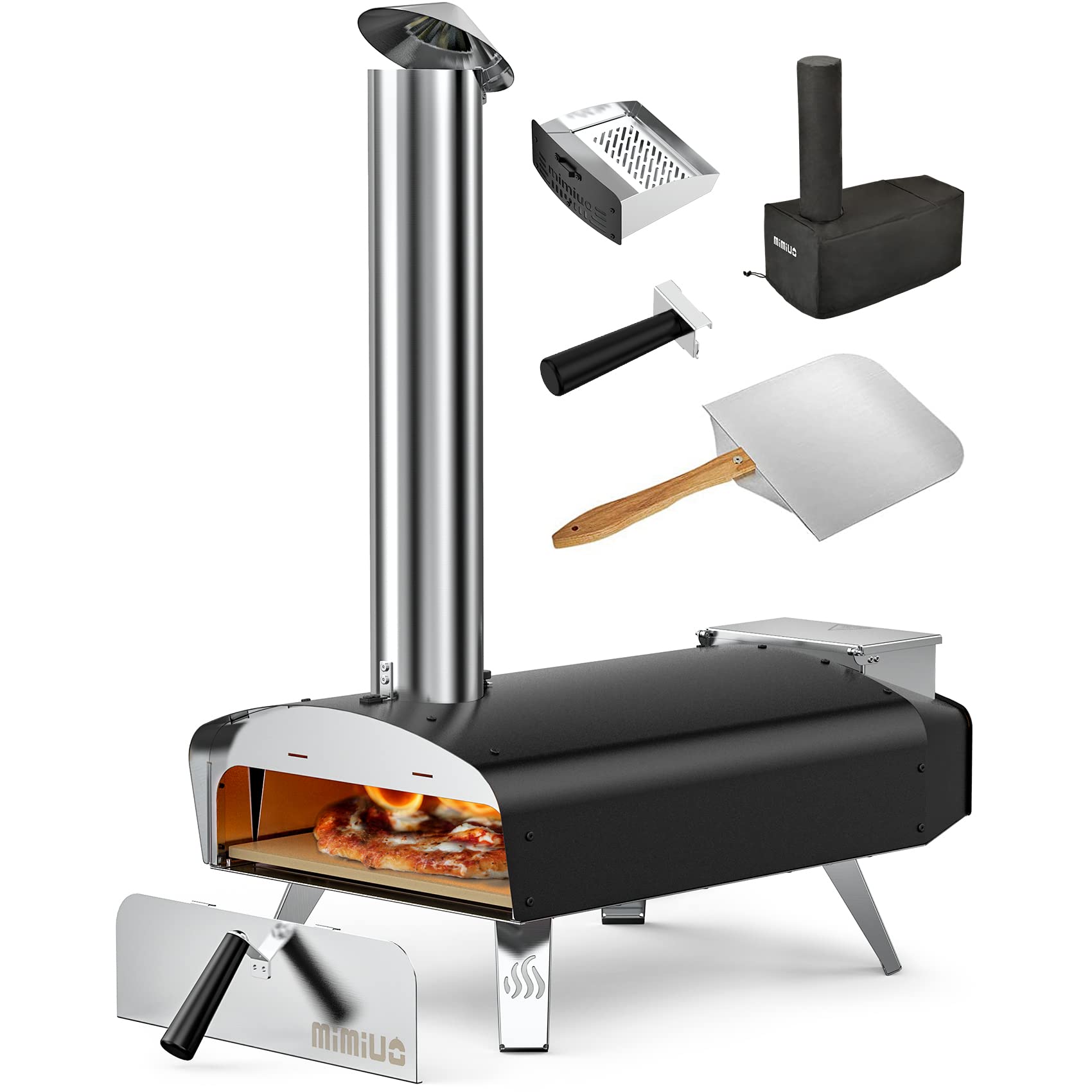 Mimiuo Outdoor Pizza Oven Wood Pellet 12" Pizza Ovens with Pizza Stone and Pizza Peel, Portable Wood-Fired Pizza Oven Pizza Stove for Backyard and Outside (Classic W-Oven Series) - CookCave