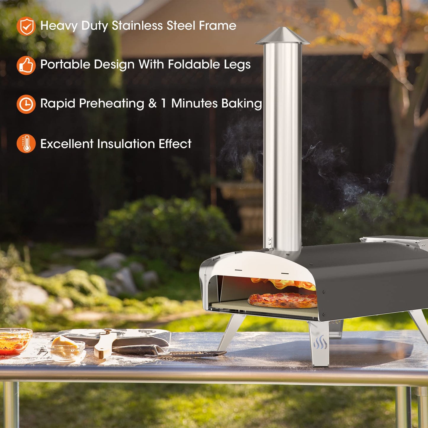 Mimiuo Outdoor Pizza Oven Wood Pellet 12" Pizza Ovens with Pizza Stone and Pizza Peel, Portable Wood-Fired Pizza Oven Pizza Stove for Backyard and Outside (Classic W-Oven Series) - CookCave