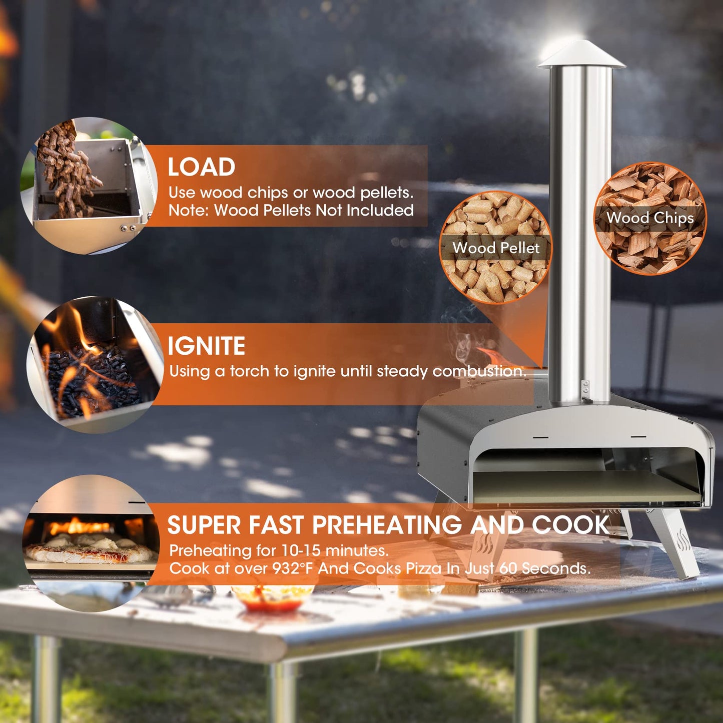 Mimiuo Outdoor Pizza Oven Wood Pellet 12" Pizza Ovens with Pizza Stone and Pizza Peel, Portable Wood-Fired Pizza Oven Pizza Stove for Backyard and Outside (Classic W-Oven Series) - CookCave