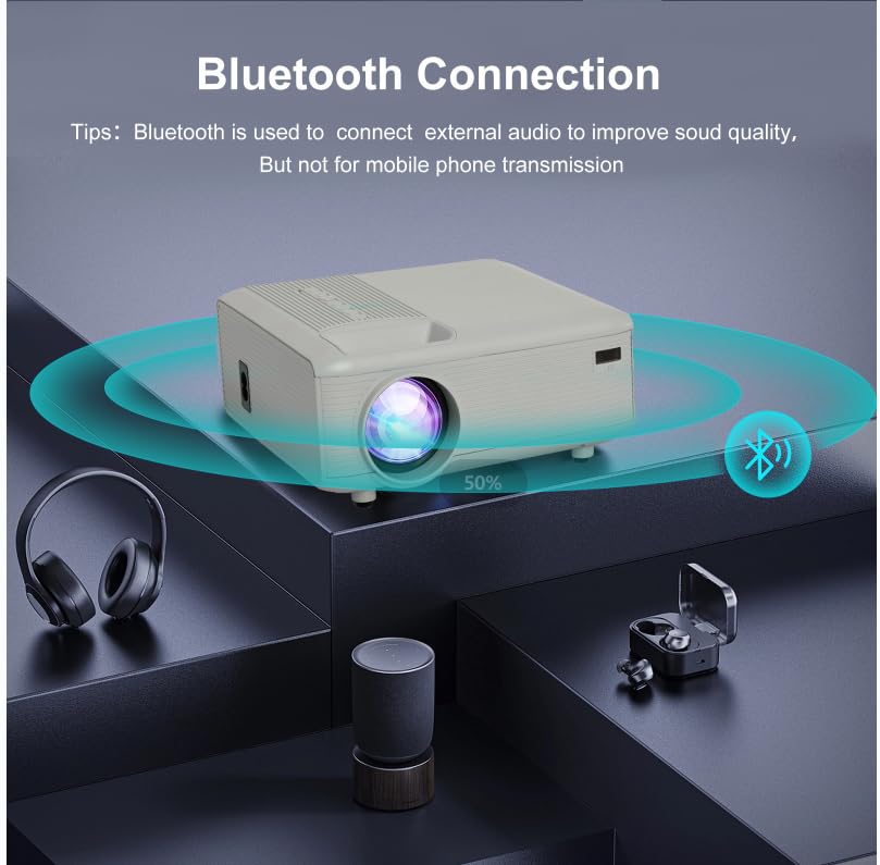 Mini bluetooth Projector(Phone HDMI Cable Included)Support 4K Native 1080P Portable Movie Projectors,outdoor small Projector,room wall Projector Compatible with Android/iOS/Windows/TV Stick/HDMI/USB - CookCave