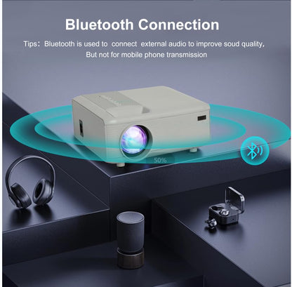 Mini bluetooth Projector(Phone HDMI Cable Included)Support 4K Native 1080P Portable Movie Projectors,outdoor small Projector,room wall Projector Compatible with Android/iOS/Windows/TV Stick/HDMI/USB - CookCave
