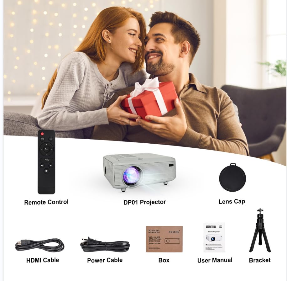 Mini bluetooth Projector(Phone HDMI Cable Included)Support 4K Native 1080P Portable Movie Projectors,outdoor small Projector,room wall Projector Compatible with Android/iOS/Windows/TV Stick/HDMI/USB - CookCave
