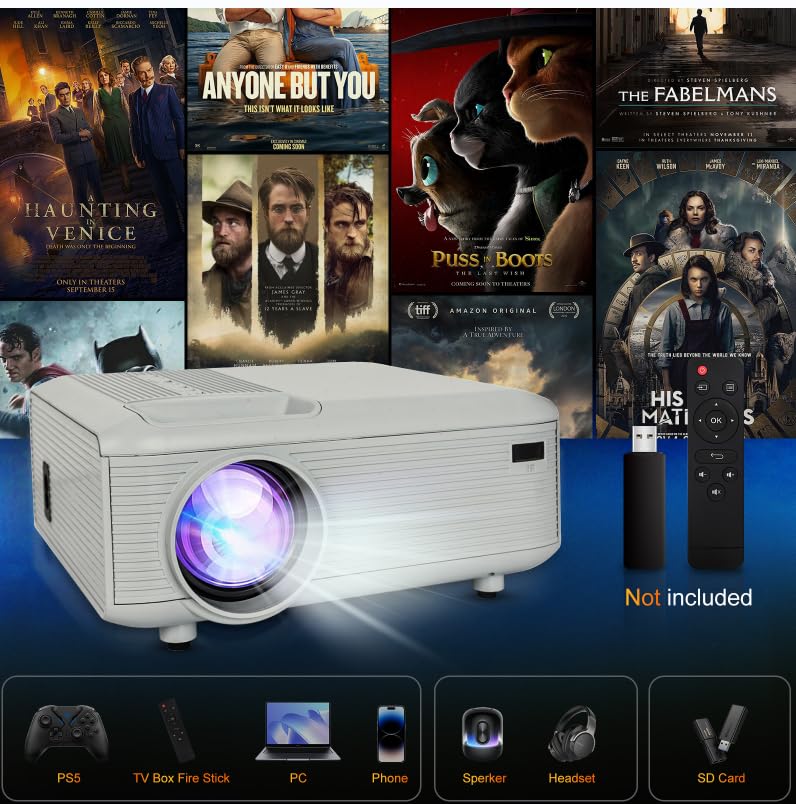 Mini bluetooth Projector(Phone HDMI Cable Included)Support 4K Native 1080P Portable Movie Projectors,outdoor small Projector,room wall Projector Compatible with Android/iOS/Windows/TV Stick/HDMI/USB - CookCave