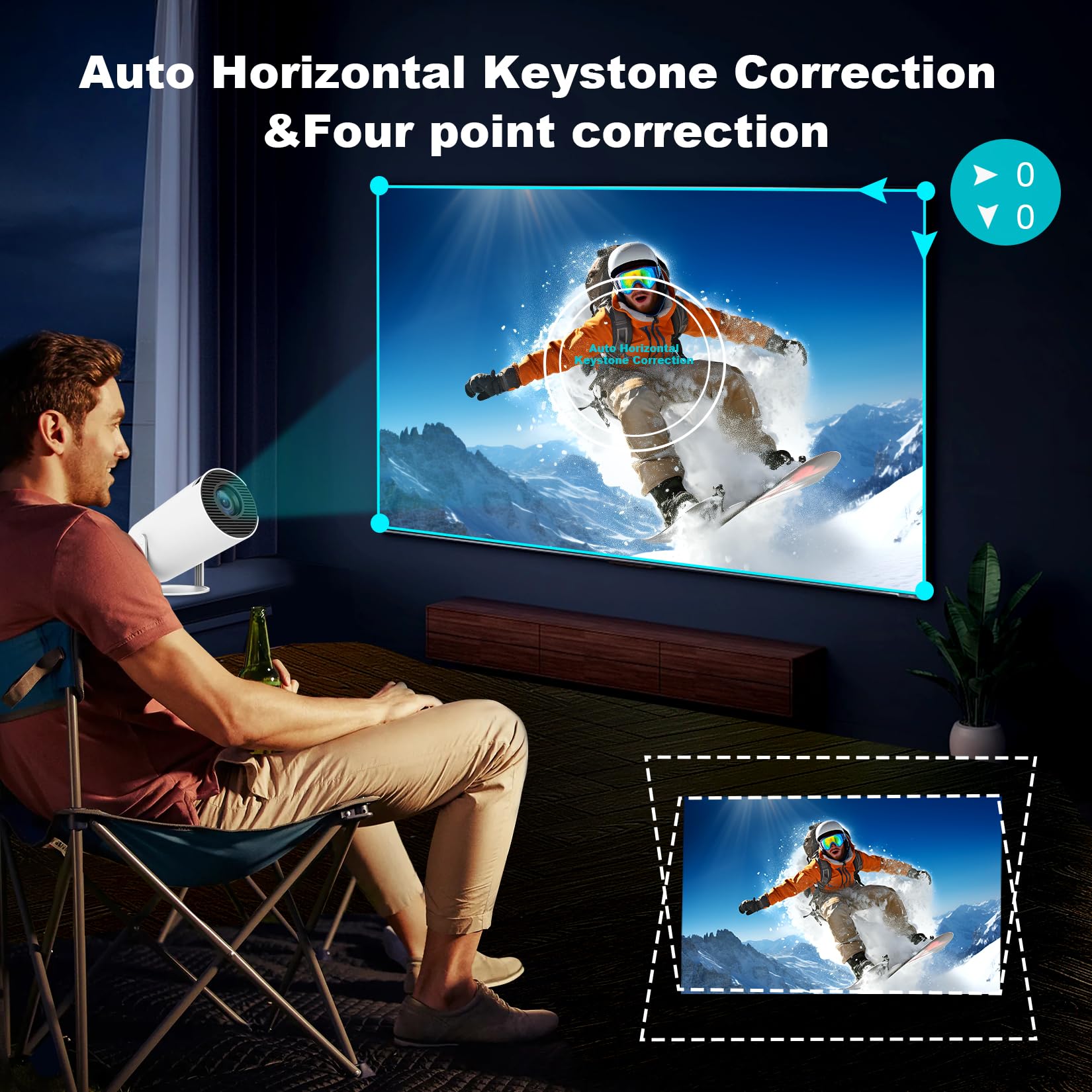 Mini Projector, HY300 PRO Portable Projector, Support 4K 1080P with Dual-Band WIFI6 5G Wireless 5.2 Bluetooth Android 11, 180° Rotatable, Auto Keystone Correction, 35"-130" Screen Video Projector - CookCave
