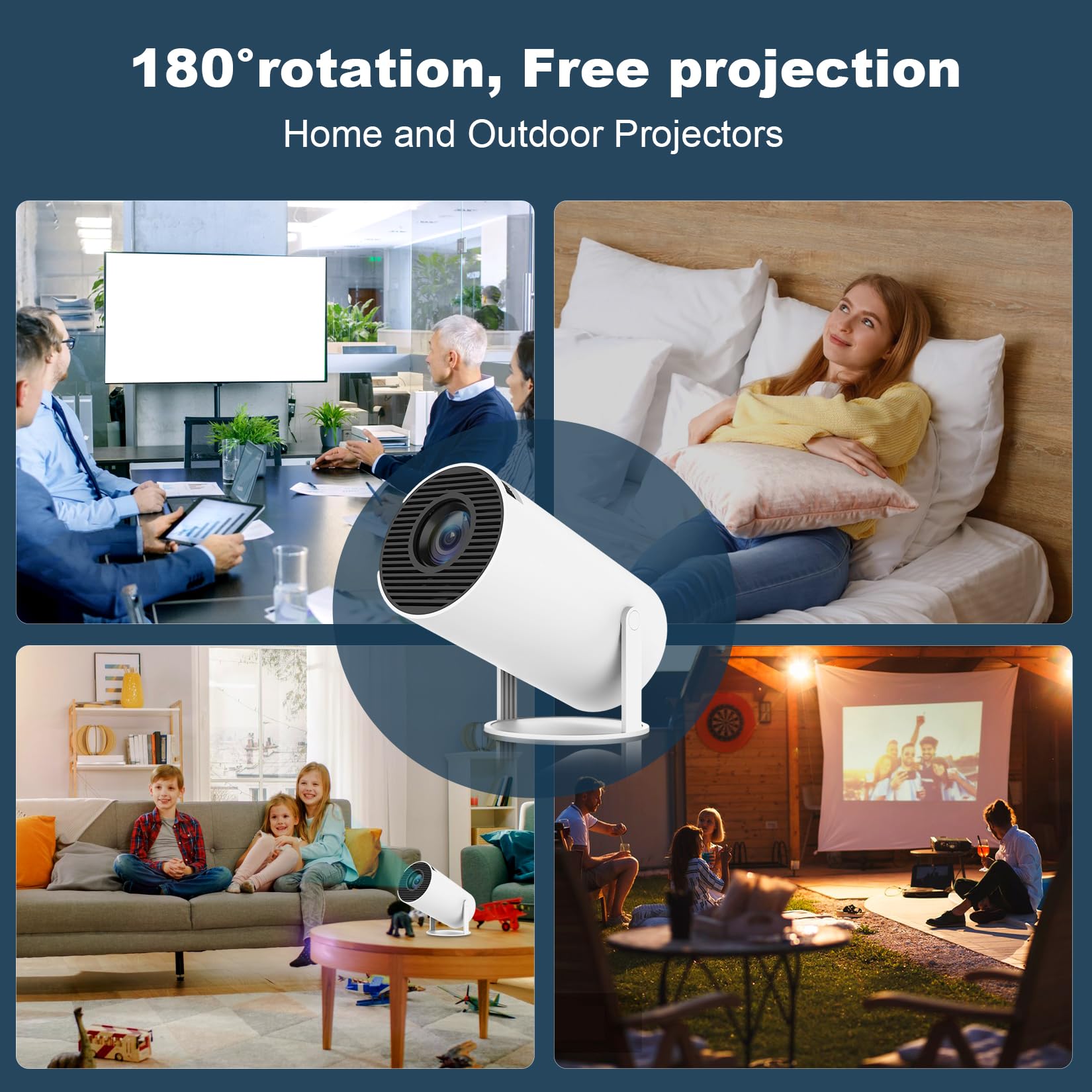 Mini Projector, HY300 PRO Portable Projector, Support 4K 1080P with Dual-Band WIFI6 5G Wireless 5.2 Bluetooth Android 11, 180° Rotatable, Auto Keystone Correction, 35"-130" Screen Video Projector - CookCave