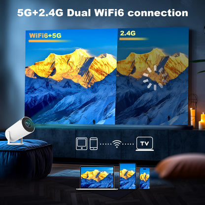Mini Projector, HY300 PRO Portable Projector, Support 4K 1080P with Dual-Band WIFI6 5G Wireless 5.2 Bluetooth Android 11, 180° Rotatable, Auto Keystone Correction, 35"-130" Screen Video Projector - CookCave