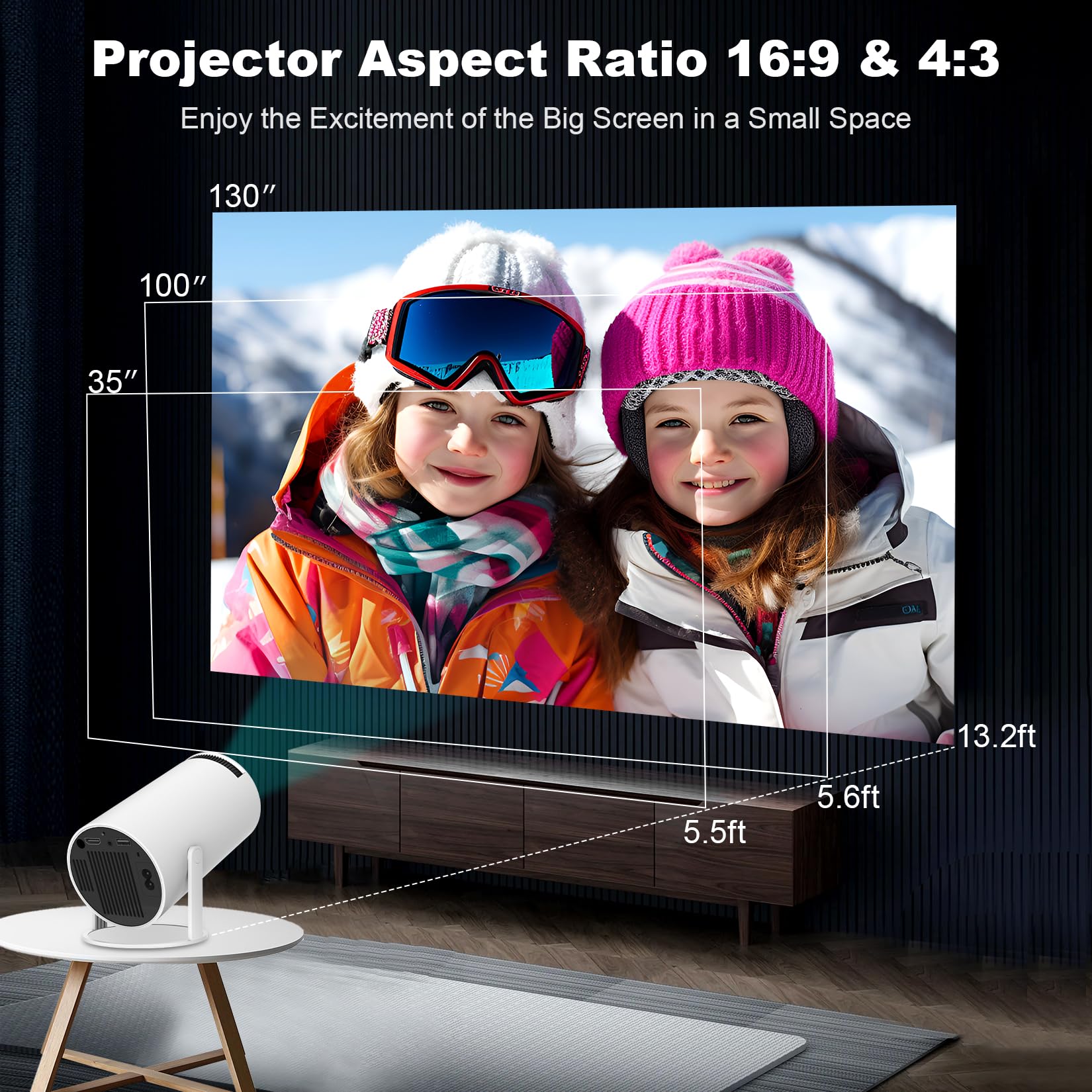 Mini Projector, HY300 PRO Portable Projector, Support 4K 1080P with Dual-Band WIFI6 5G Wireless 5.2 Bluetooth Android 11, 180° Rotatable, Auto Keystone Correction, 35"-130" Screen Video Projector - CookCave