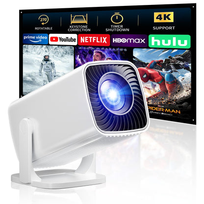 Mini Projector, Portable Projector 4K Support, Full HD 1080P Outdoor Projector, 270° Rotation Movie Projector, Max 200" Screen, Compatible with Smartphone, TV Stick, Laptop, PS4, HDMI, USB - CookCave