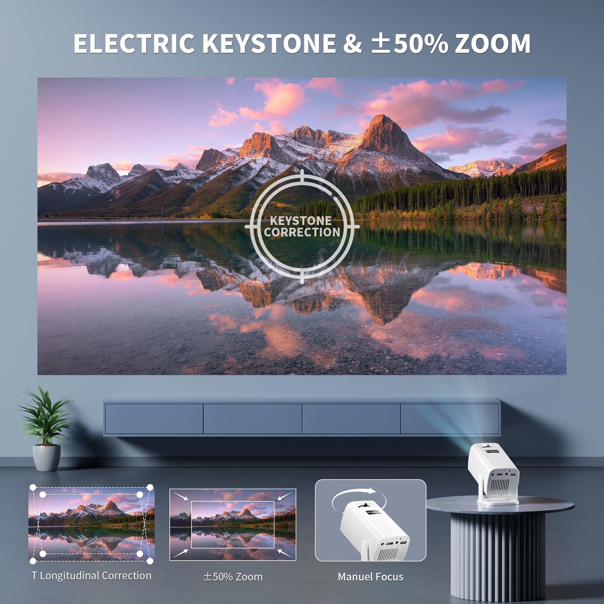 Mini Projector, Portable Projector 4K Support, Full HD 1080P Outdoor Projector, 270° Rotation Movie Projector, Max 200" Screen, Compatible with Smartphone, TV Stick, Laptop, PS4, HDMI, USB - CookCave