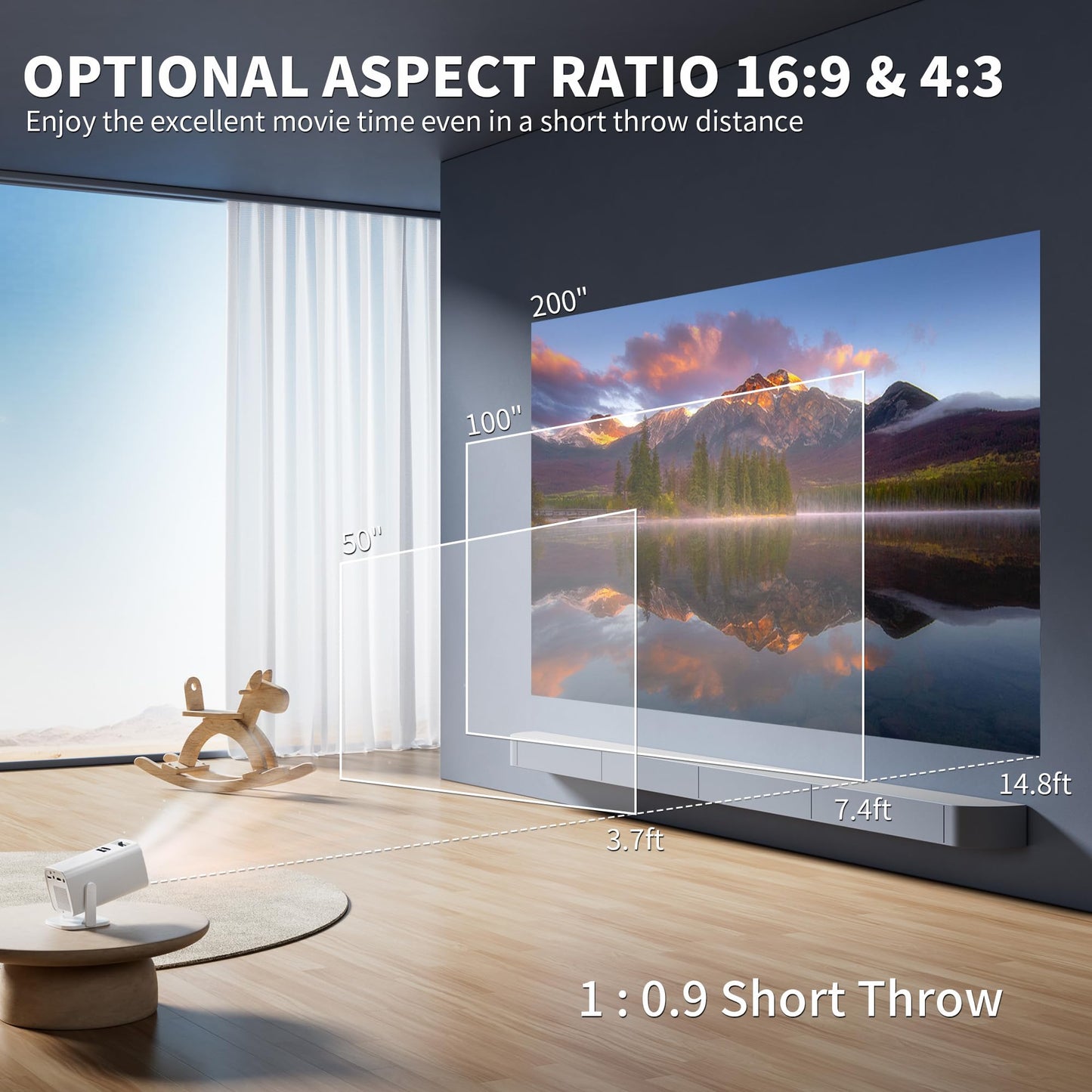Mini Projector, Portable Projector 4K Support, Full HD 1080P Outdoor Projector, 270° Rotation Movie Projector, Max 200" Screen, Compatible with Smartphone, TV Stick, Laptop, PS4, HDMI, USB - CookCave