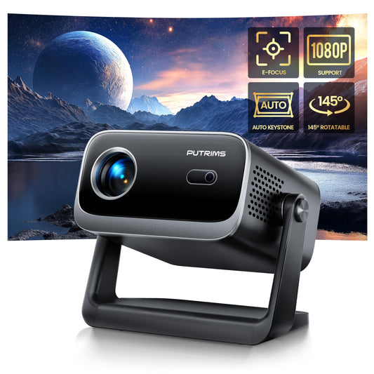 Mini Projector, Projector with WiFi and Bluetooth,PUTRIMS 1080P Support Portable Projector 145° Rotatable Electric Focus & Auto Keystone outdoor projector Compatible with HDMI/USB/Smartphone/PC/Laptop - CookCave