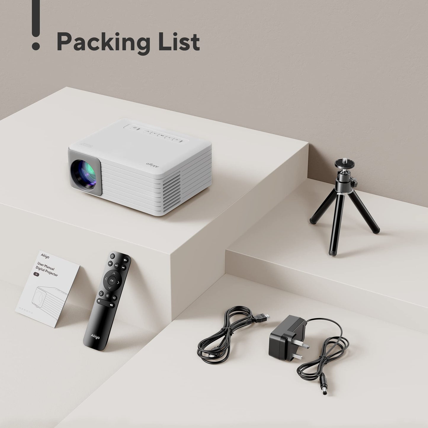 Mini Projector with WiFi and Bluetooth, AKIYO 1080P Supported Projector with Projector Stand, Portable Movie Projector for Home Theater/Outdoor, Compatible with iOS/Android/Laptop/TV Stick/HDMI/PS5 - CookCave