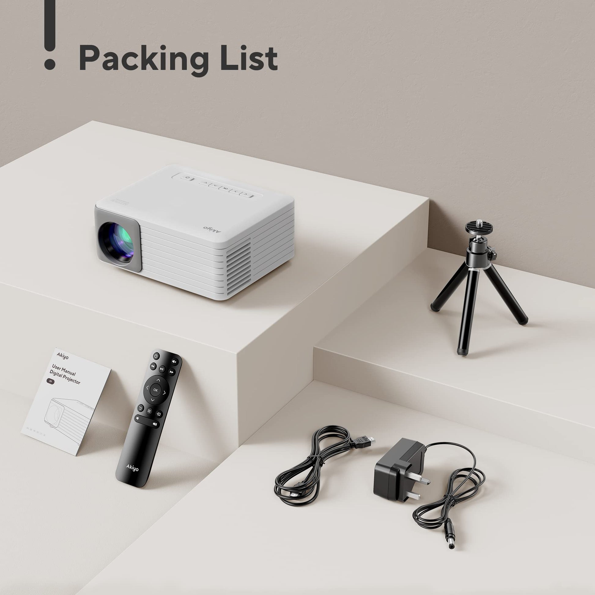 Mini Projector with WiFi and Bluetooth, AKIYO 1080P Supported Projector with Projector Stand, Portable Movie Projector for Home Theater/Outdoor, Compatible with iOS/Android/Laptop/TV Stick/HDMI/PS5 - CookCave