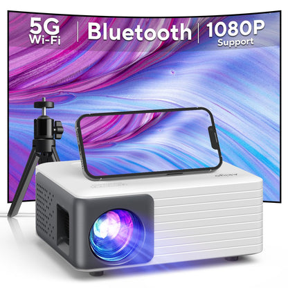 Mini Projector with WiFi and Bluetooth, AKIYO 1080P Supported Projector with Projector Stand, Portable Movie Projector for Home Theater/Outdoor, Compatible with iOS/Android/Laptop/TV Stick/HDMI/PS5 - CookCave